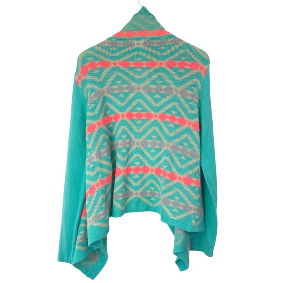 Aztec Tribal Print Mohair Blend Open Front Waterfall Knit Cardigan Sweater Large - Picture 3 of 15